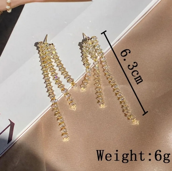 Zircon Golden toned Tassel Earrings - Picture 7 of 8